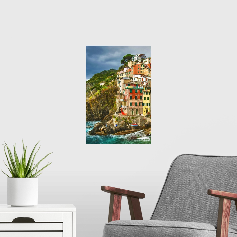 A modern room featuring Europe, Italy, Tuscany, Cinque Terre. The stunning shoreline of Riomaggiore in Cinque Terre.