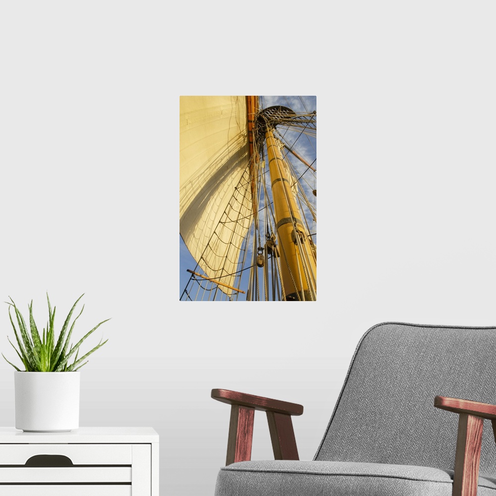 A modern room featuring Mast rigging and sails of Hawaiian Chieftain, a Square Topsail Ketch. Owned and operated by the G...