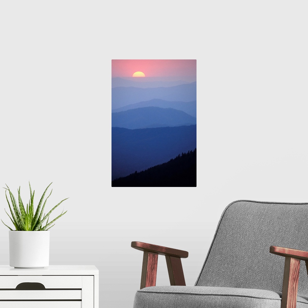 A modern room featuring Sunrise, Southern Appalachian Mountains, Great Smoky Mountains National Park, NC