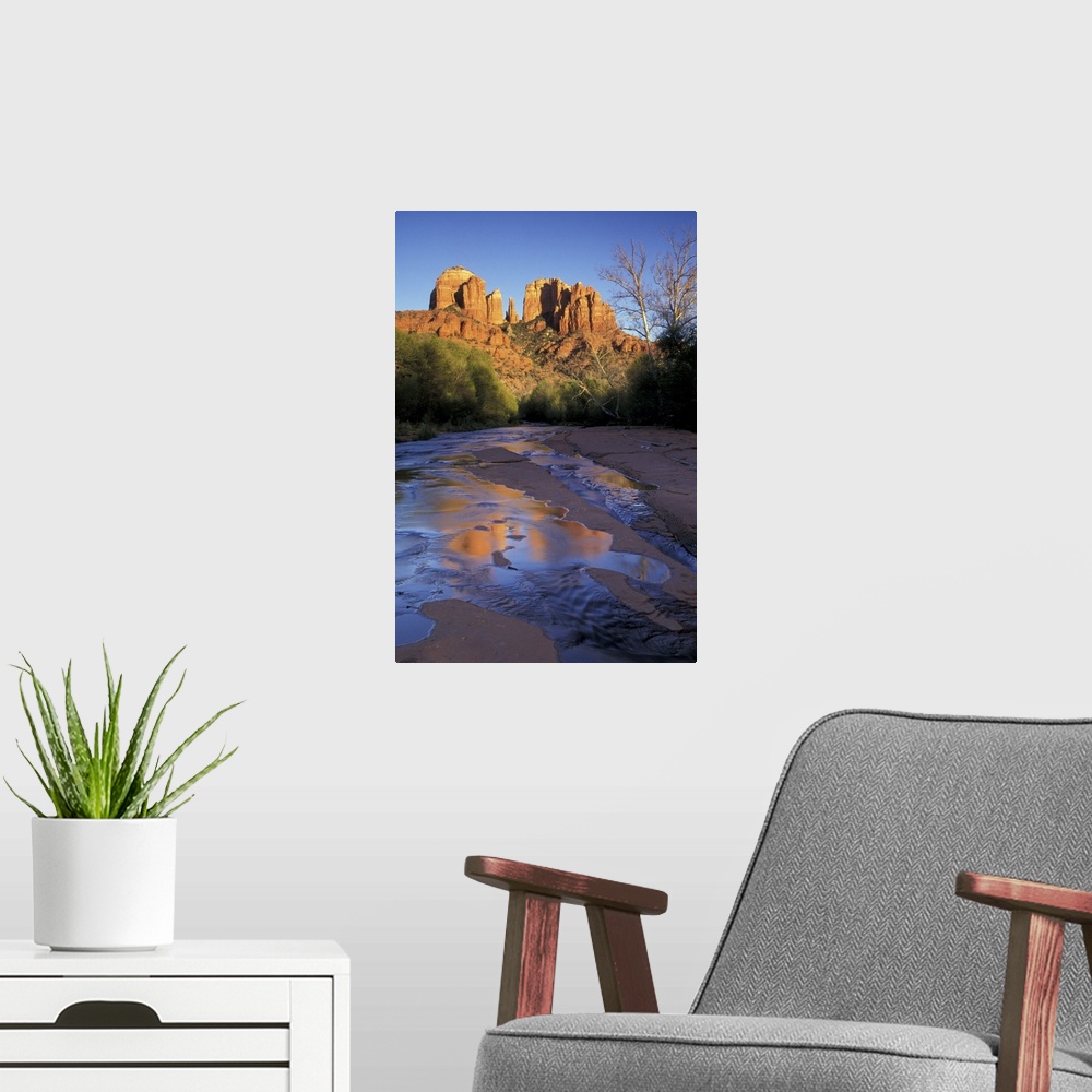 A modern room featuring USA, Arizona, Sedona. Cathedral Rock and Oak Creek at Red Rock Crossing.