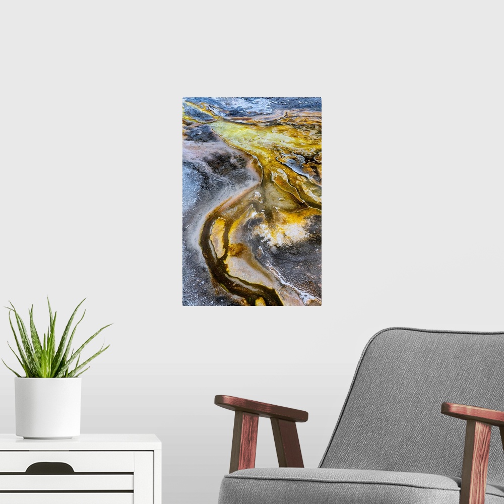 A modern room featuring USA, Wyoming. Abstract geothermal feature, Upper Geyser Basin, Yellowstone National Park.