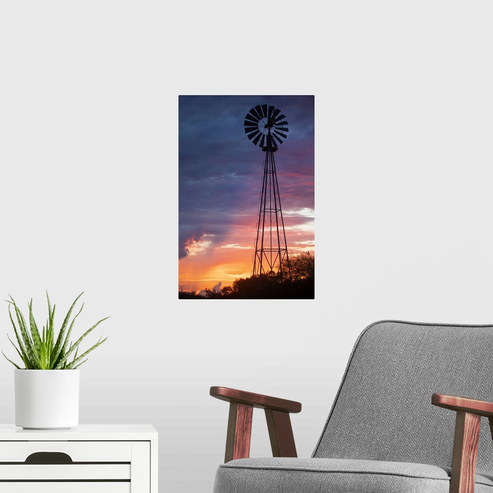 A modern room featuring Windmill at sunrise.