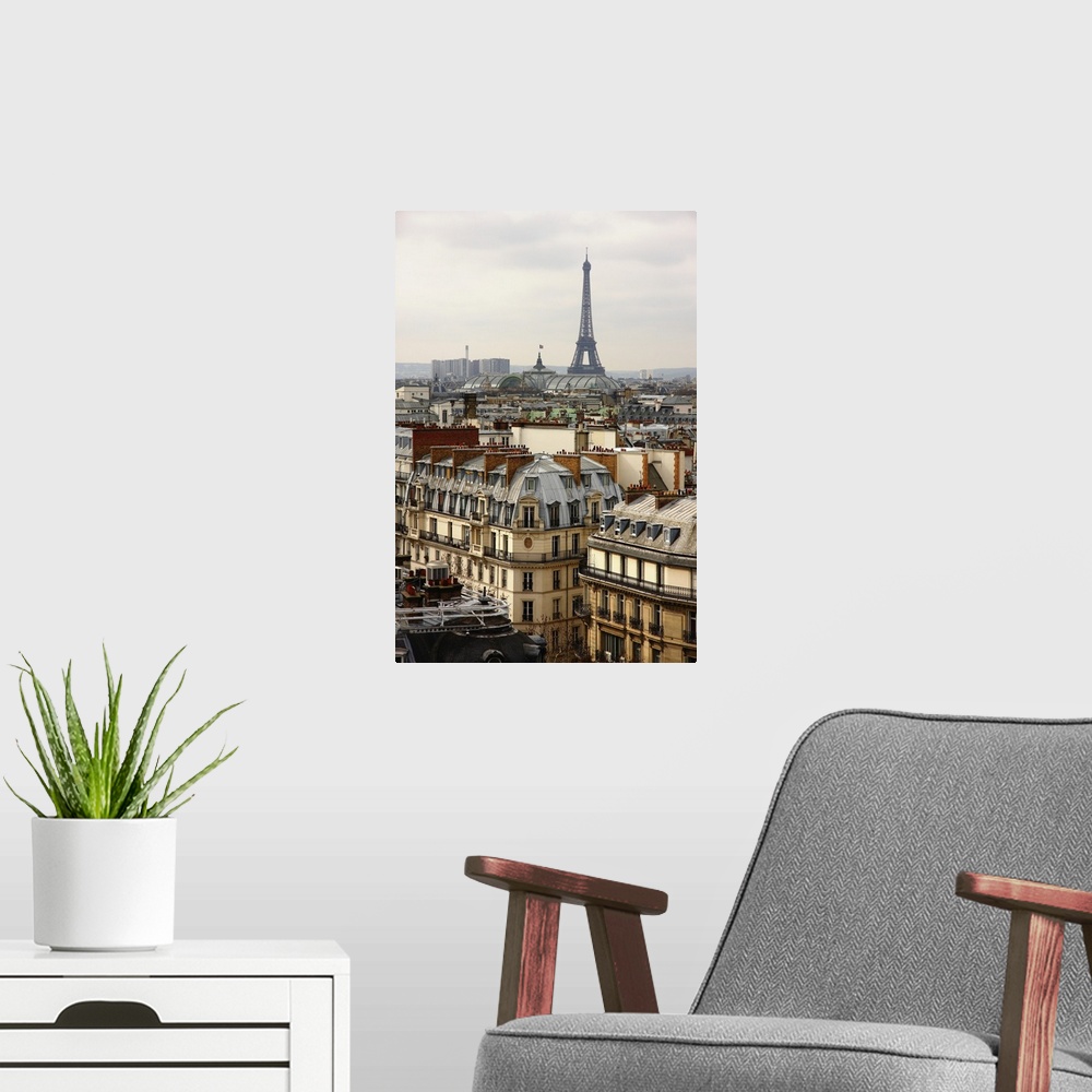 A modern room featuring Paris cityscape with Eiffel Tower and Great Palace.