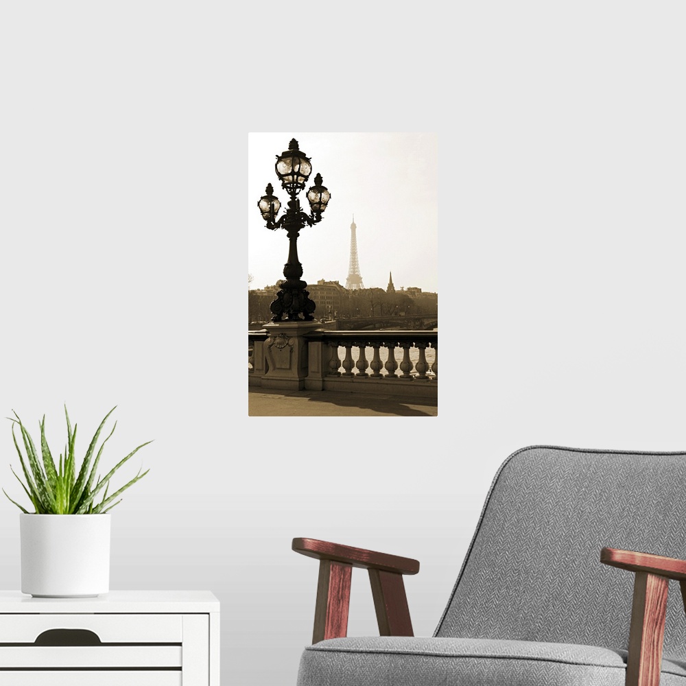 A modern room featuring Lamppost on the bridge of Alexandre III in Paris, France.