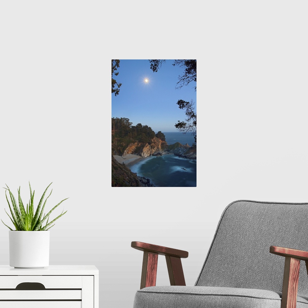 A modern room featuring USA, California, McWay Falls and Pfeiffer Beach at night.