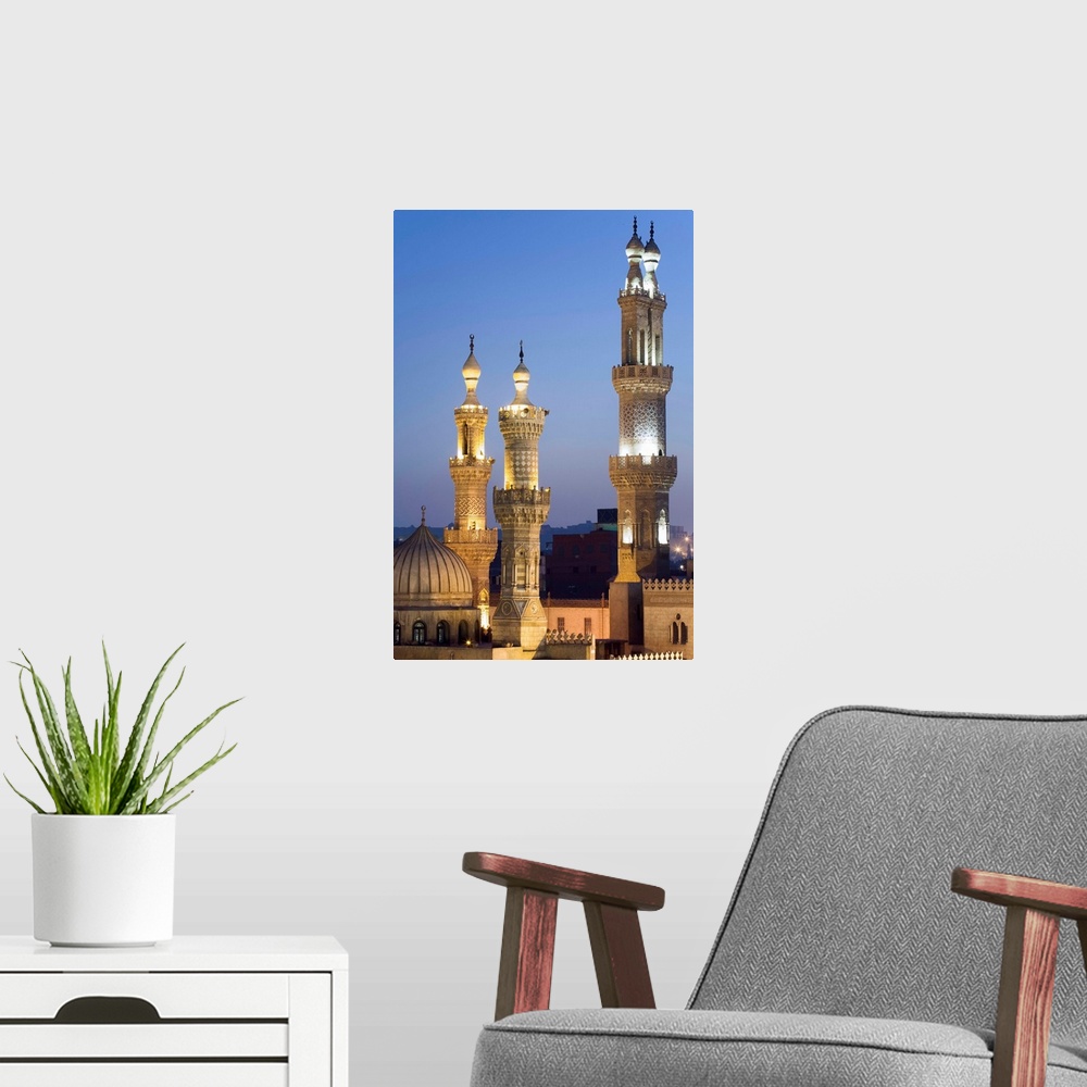 A modern room featuring Egypt, Cairo, Islamic Cairo area, Minarets and dome of Mosque of al-Azhar