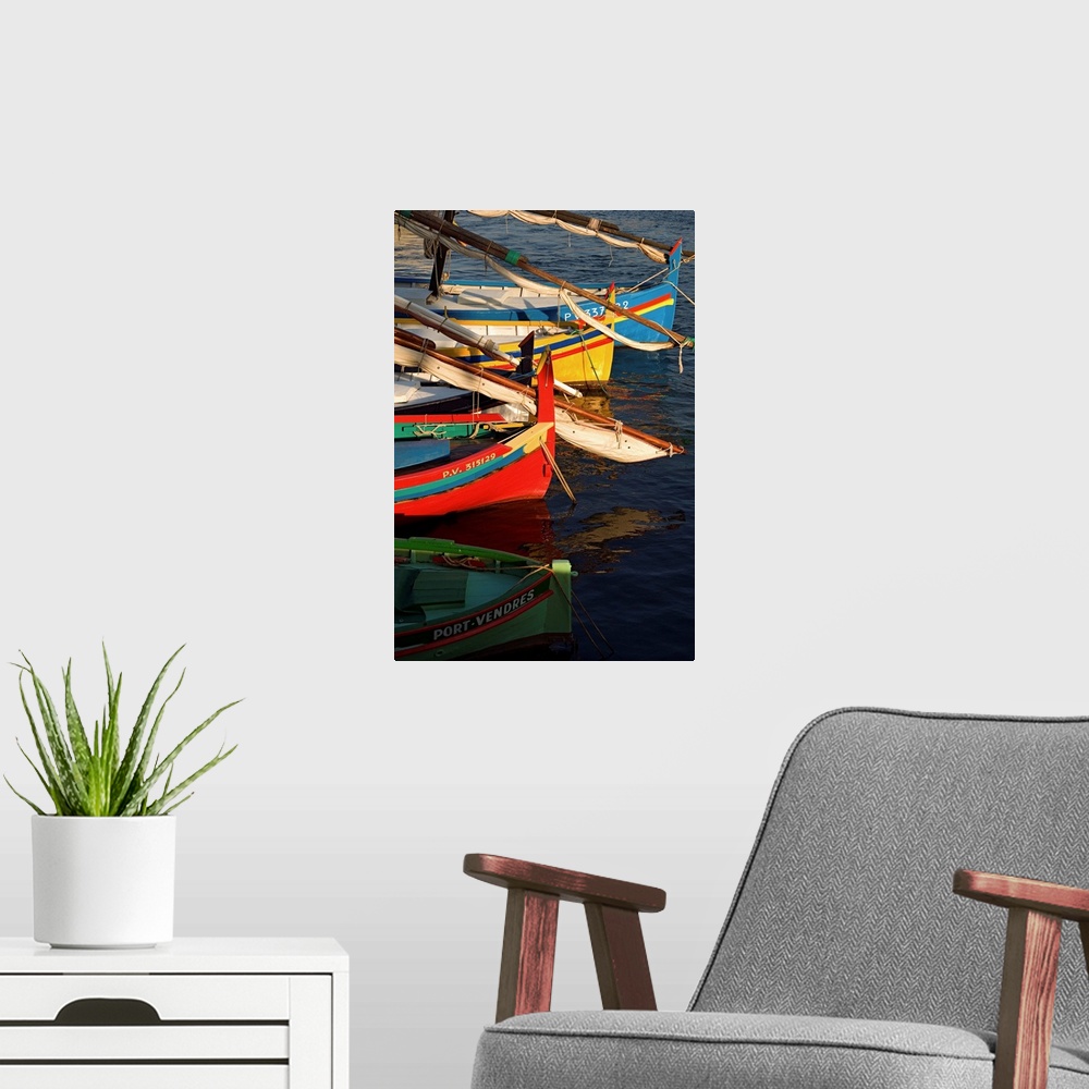 A modern room featuring France, Languedoc-Roussillon, Collioure town, Catalans (traditional fishing boats)