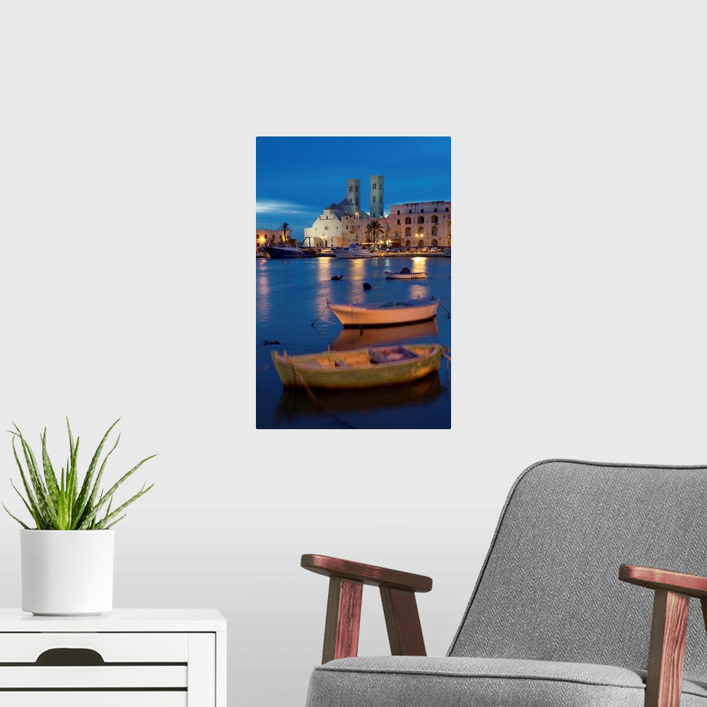 A modern room featuring Italy, Apulia, Mediterranean area, Bari district, Murge, Molfetta, Harbor and Cathedral