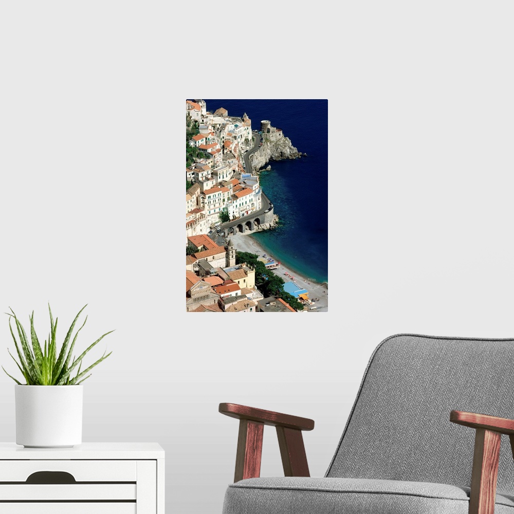 A modern room featuring Italy, Campania, Amalfi Coast, view over town and coast