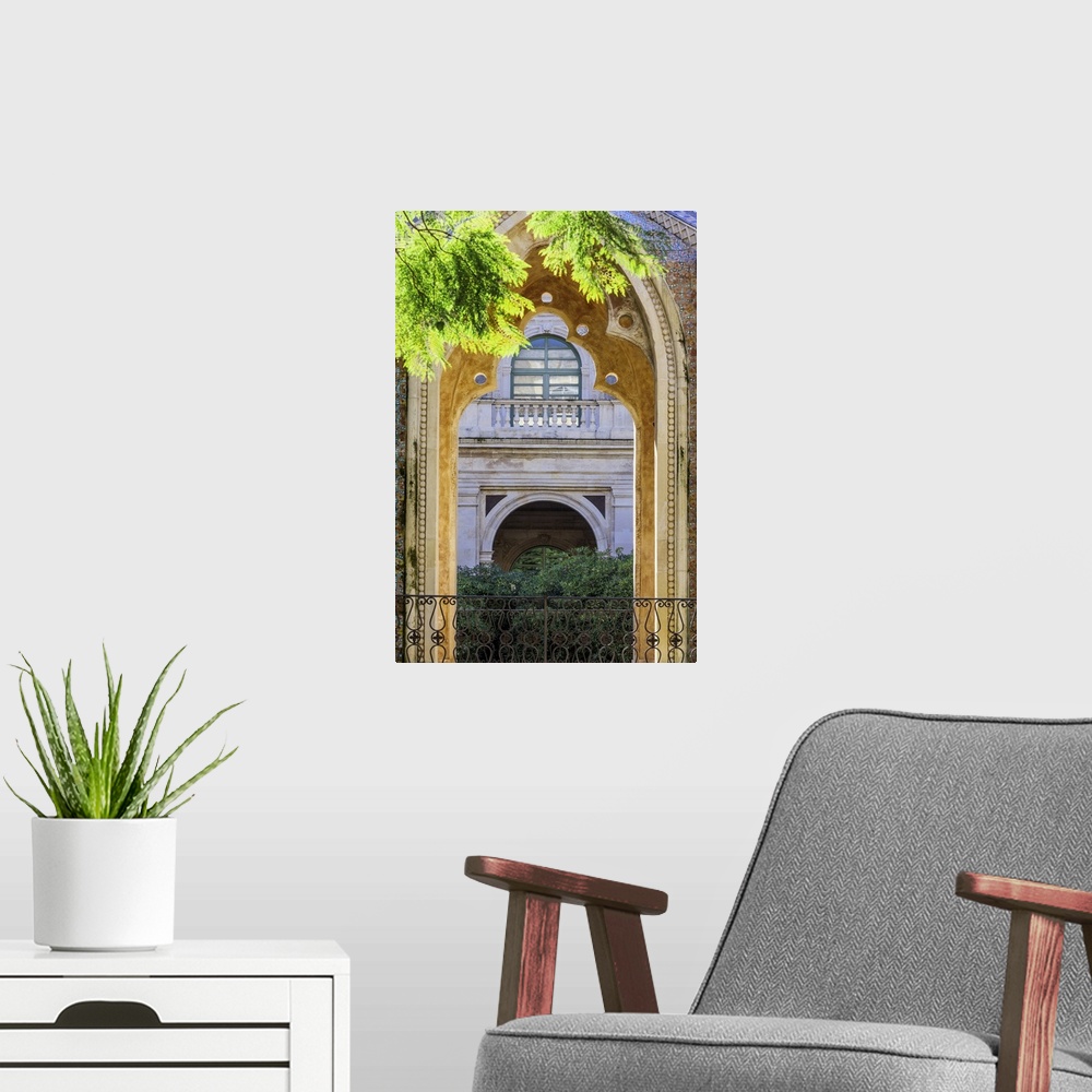 A modern room featuring Italy, Sicily, Catania district, Catania, Eastern cloister of the Benedictine Monastery.