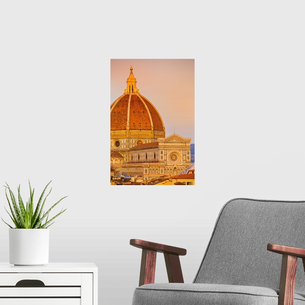 A modern room featuring Italy, Tuscany, Firenze district, Florence, Duomo Santa Maria del Fiore, Duomo at sunset.