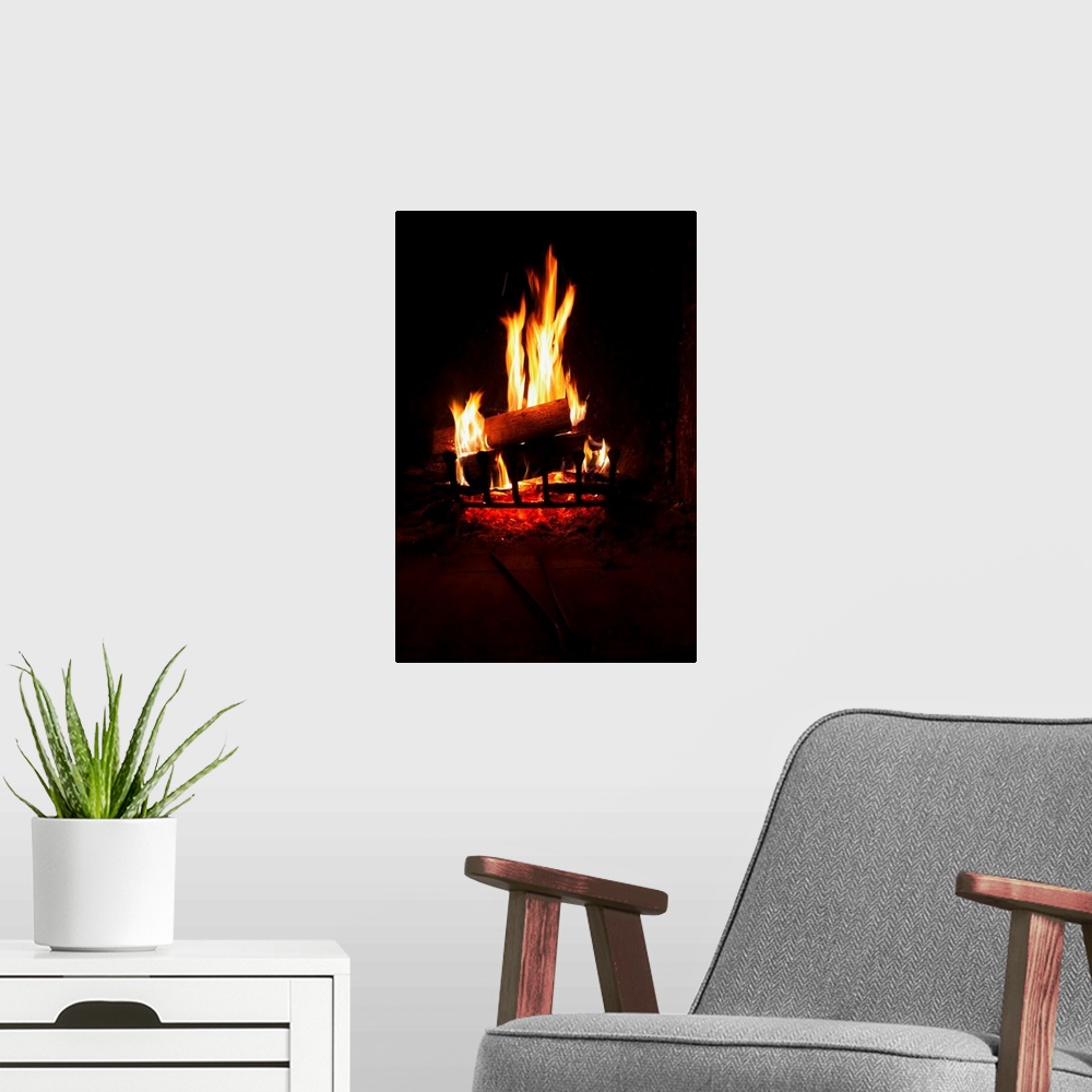 A modern room featuring Italy, Manziana, Roma district, Wood log burning in a fireplace