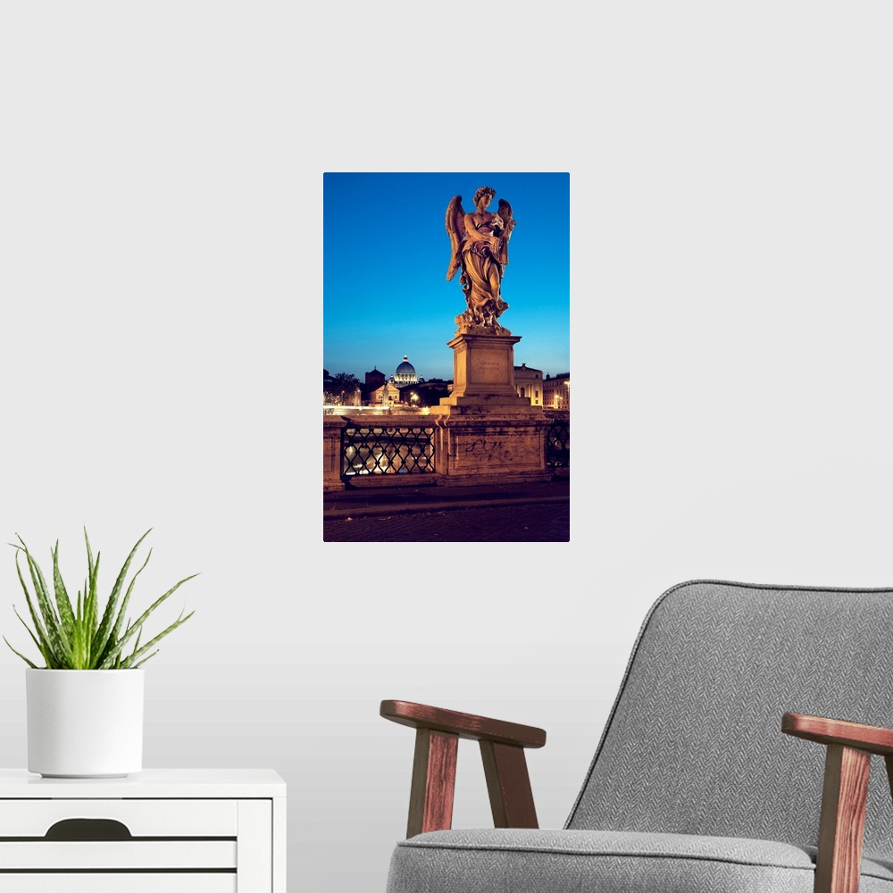A modern room featuring Italy, Rome, Mausoleum of Hadrian, Angels statues over the bridge.