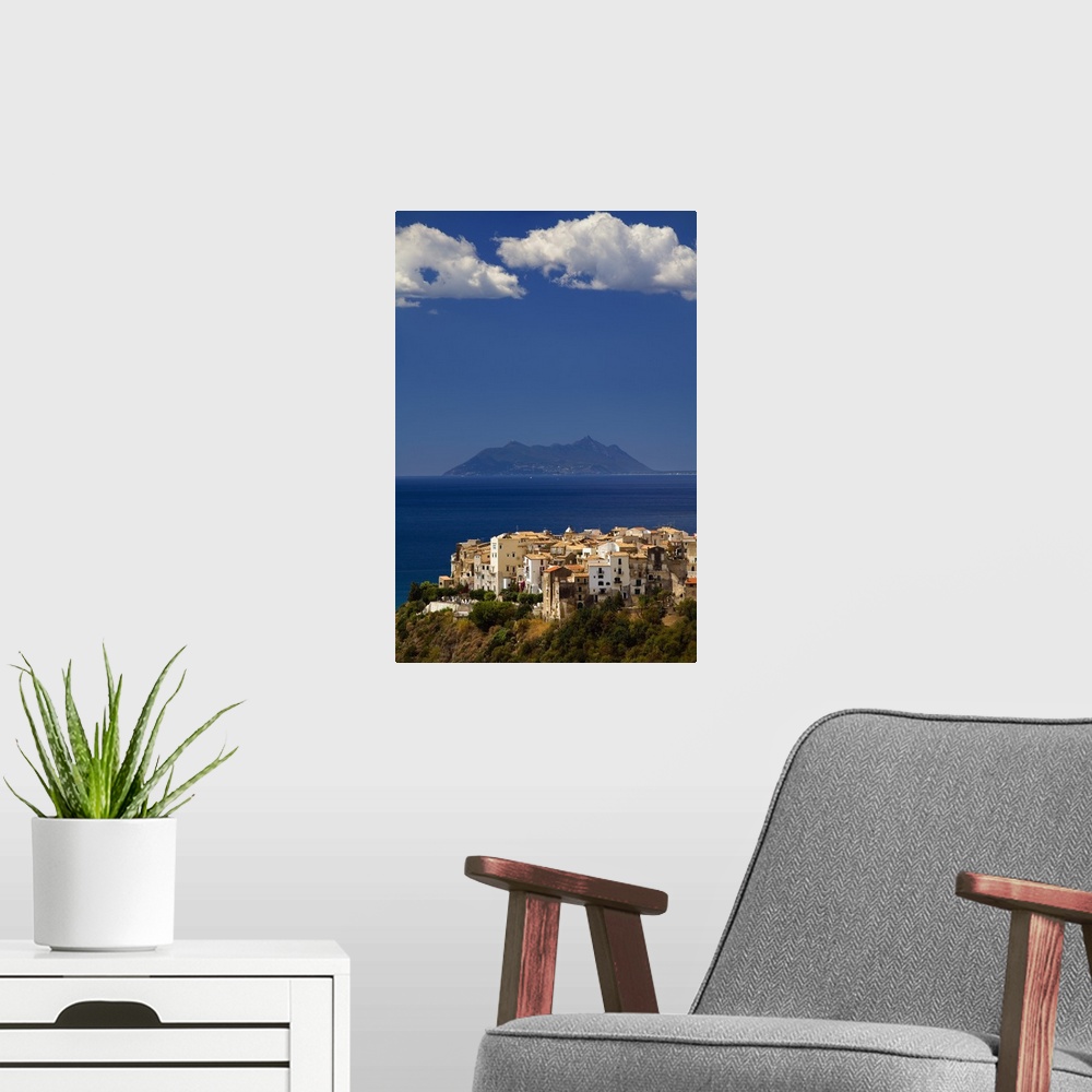 A modern room featuring Italy, Sperlonga, View of the town with Circeo Mount in the background