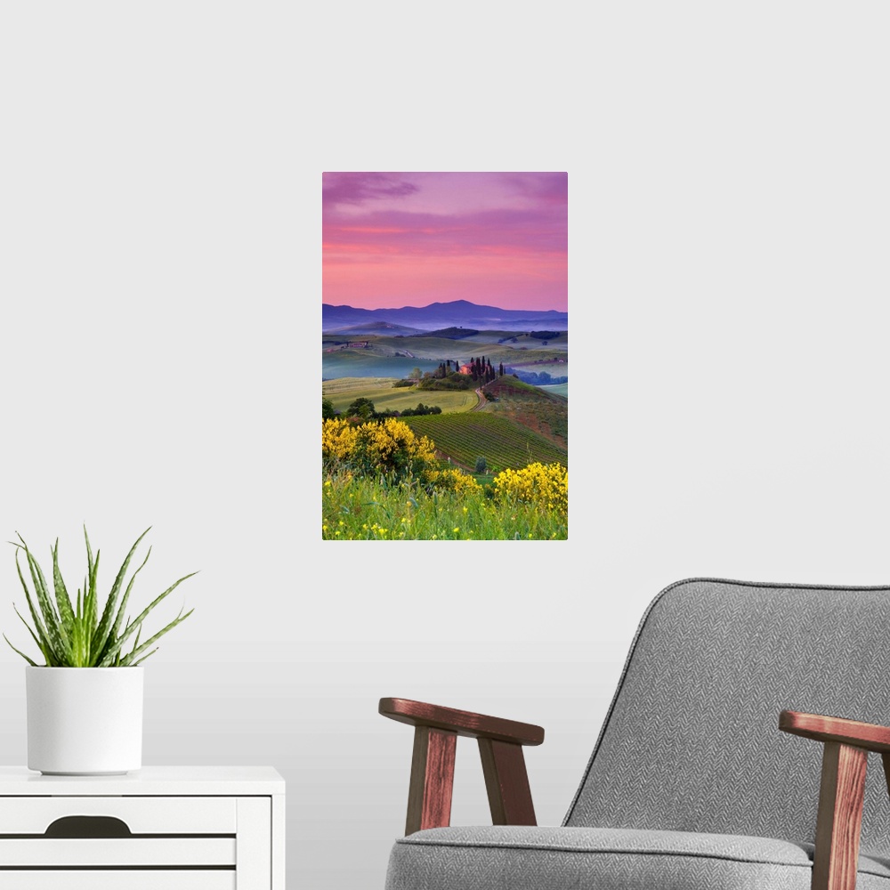 A modern room featuring Italy, Tuscany, Orcia Valley, Sunrise over the Belvedere
