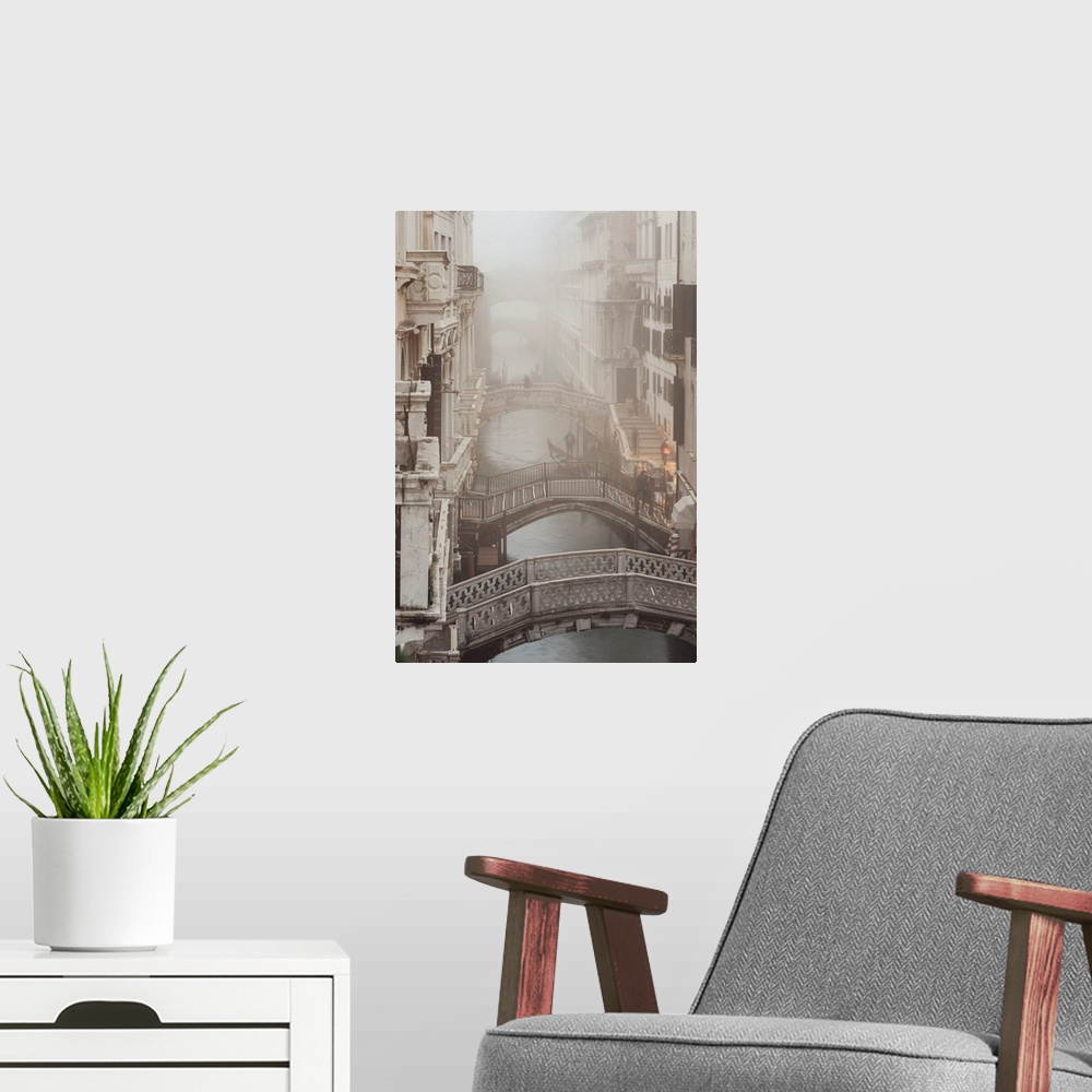 A modern room featuring Italy, Venice, Bridge of Sighs, Venice in the fog, view towards the Bridge of Sighs.