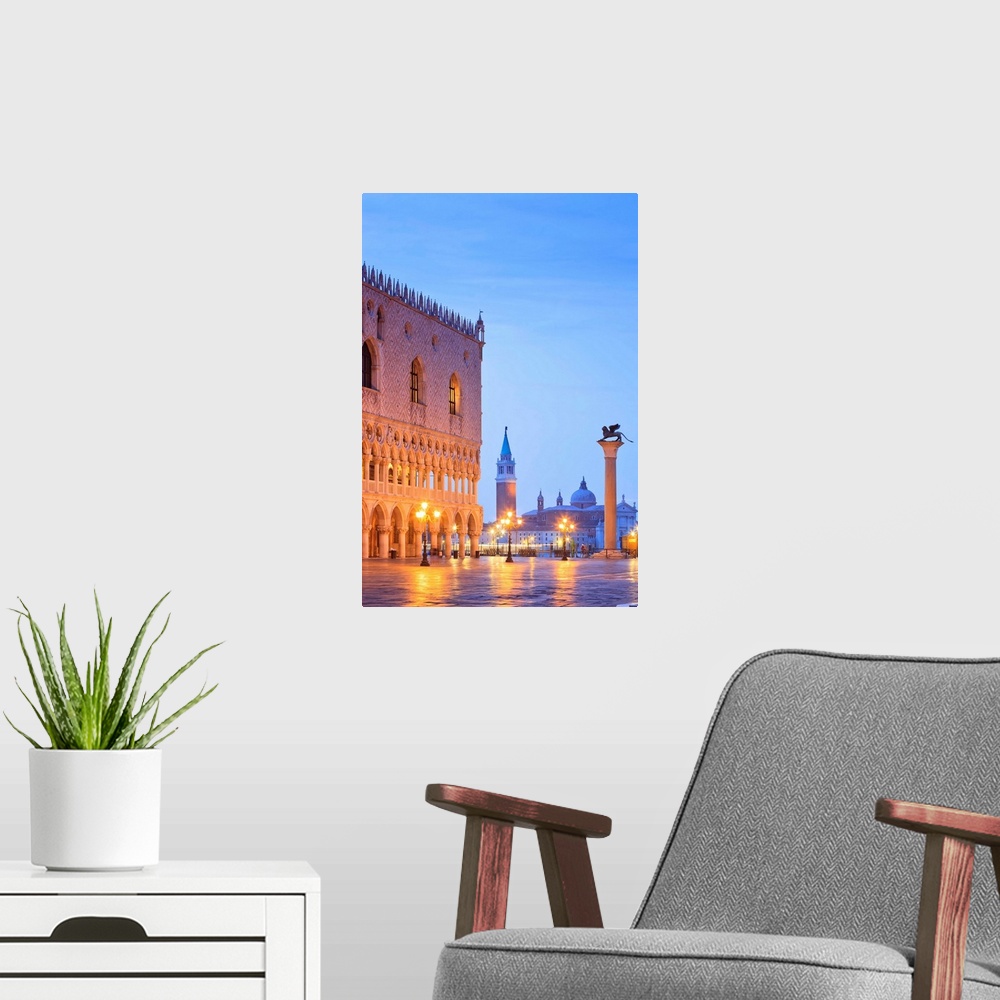 A modern room featuring Italy, Venice, St Mark's Square, San Giorgio Maggiore and Doge Palace by night