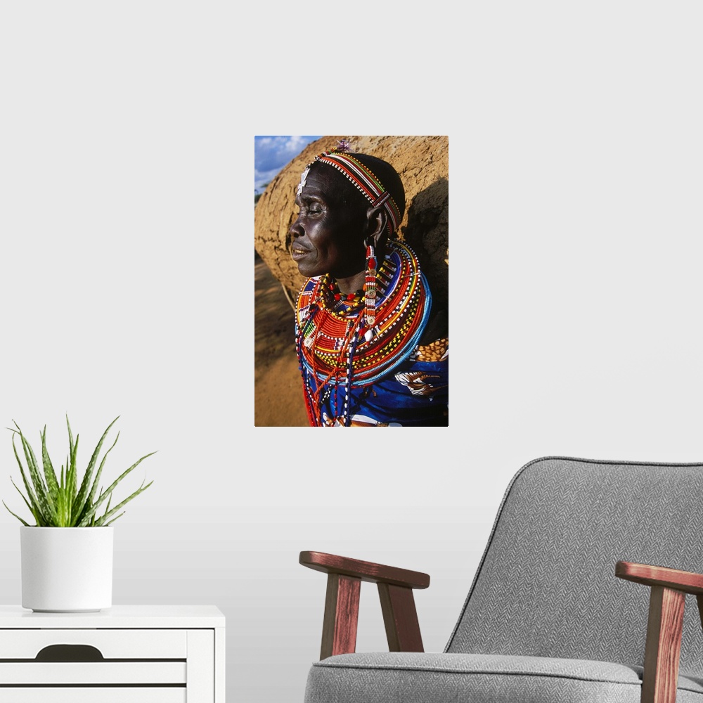 A modern room featuring Kenya, Rift Valley, Laikipia Plateau, Loisaba Wilderness lodge, Samburu woman