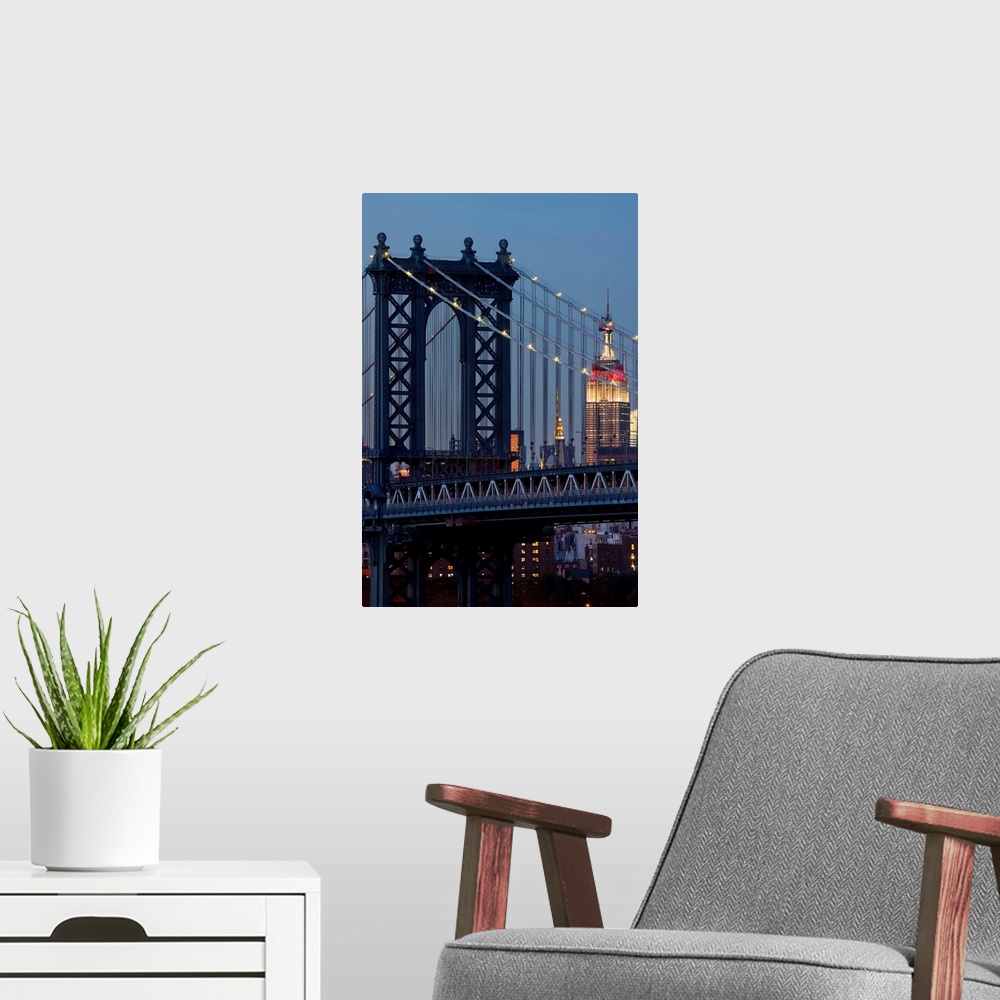 A modern room featuring USA, New York City, Manhattan, Lower Manhattan, Manhattan Bridge, Manhattan Bridge and Empire Sta...