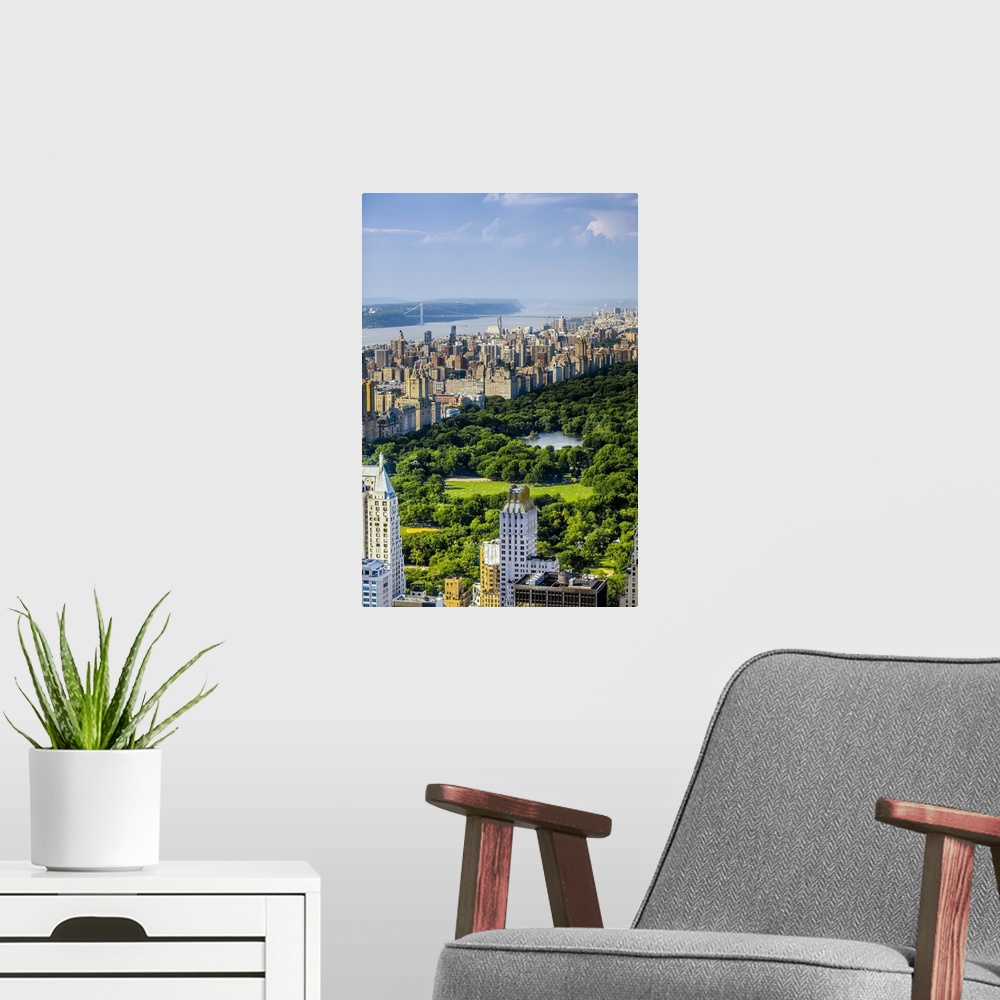 A modern room featuring New York, New York City, Manhattan, Central Park, Cityscape from Top of the Rock at the Rockefell...