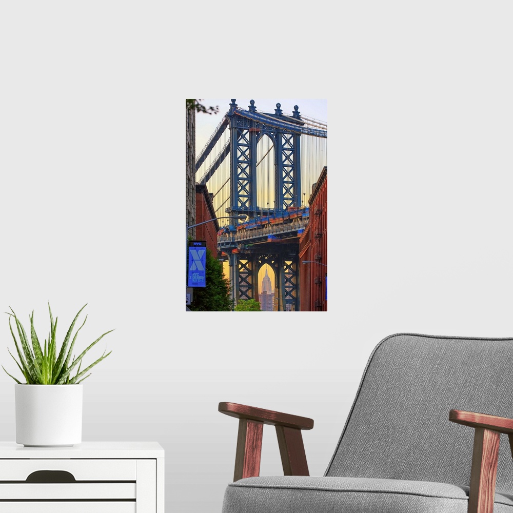 A modern room featuring New York, New York City, Manhattan, Manhattan Bridge, Dumbo and Manhattan bridge classic view fro...
