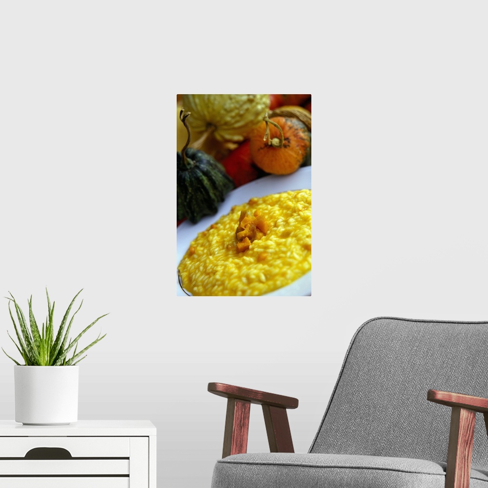 A modern room featuring Pumpkin dish, Risotto alla zucca