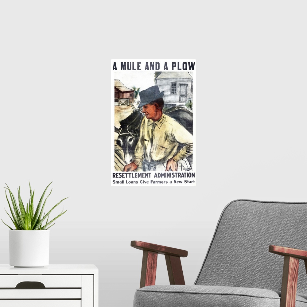 A modern room featuring A Mule and a Plow. Resettlement Administration- Small loans give farmers a new start Bernarda Bry...