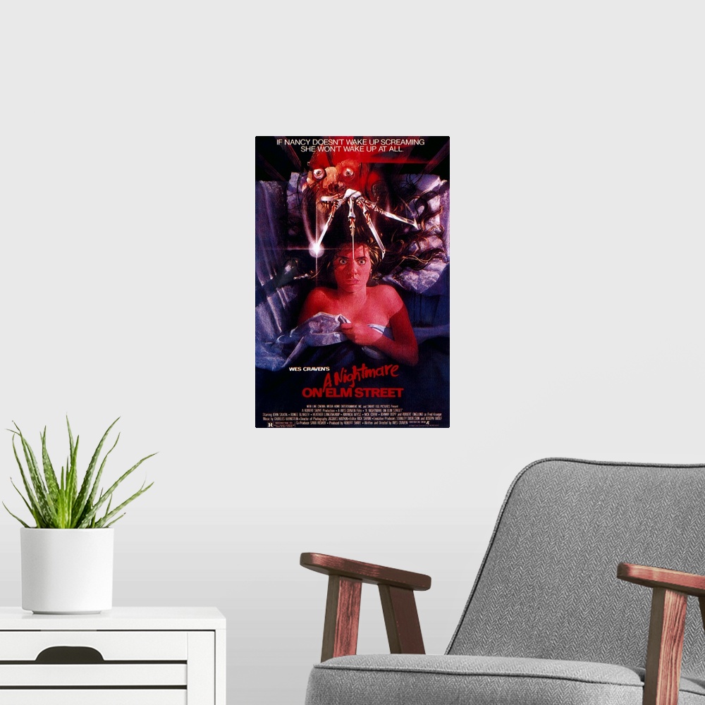 A modern room featuring A Nightmare On Elm Street - Vintage Movie Poster