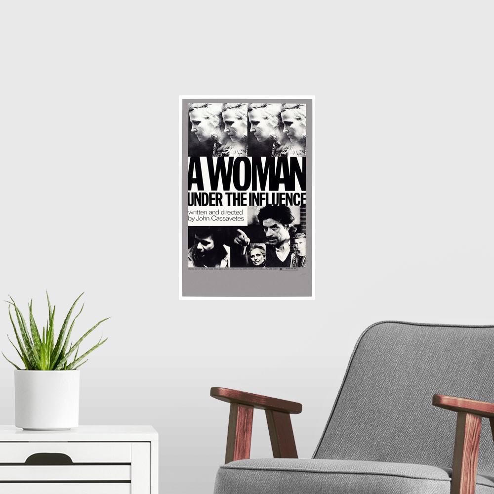 A modern room featuring A Woman Under The Influence, US Poster Art, Peter Falk (Left), Director John Cassavetes (Second R...