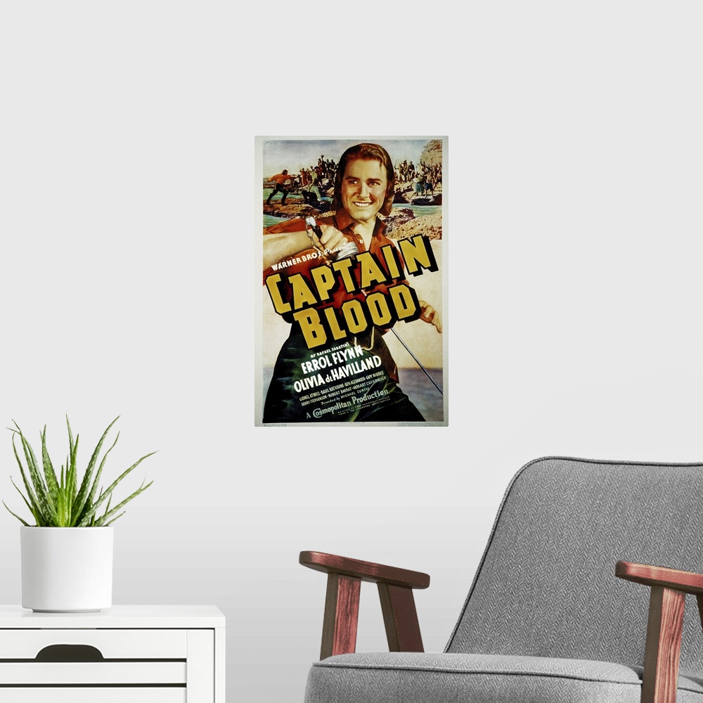 A modern room featuring Captain Blood - Vintage Movie Poster
