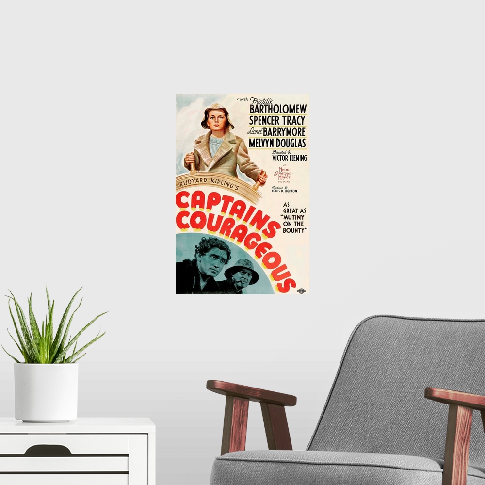 A modern room featuring Captains Courageous - Vintage Movie Poster