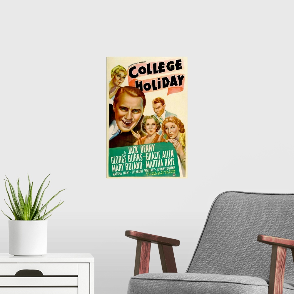 A modern room featuring College Holiday - Vintage Movie Poster