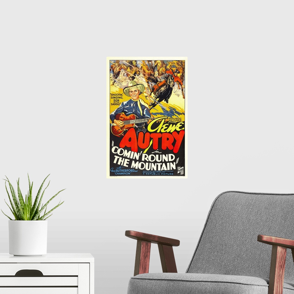 A modern room featuring Comin' Round The Mountain - Vintage Movie Poster
