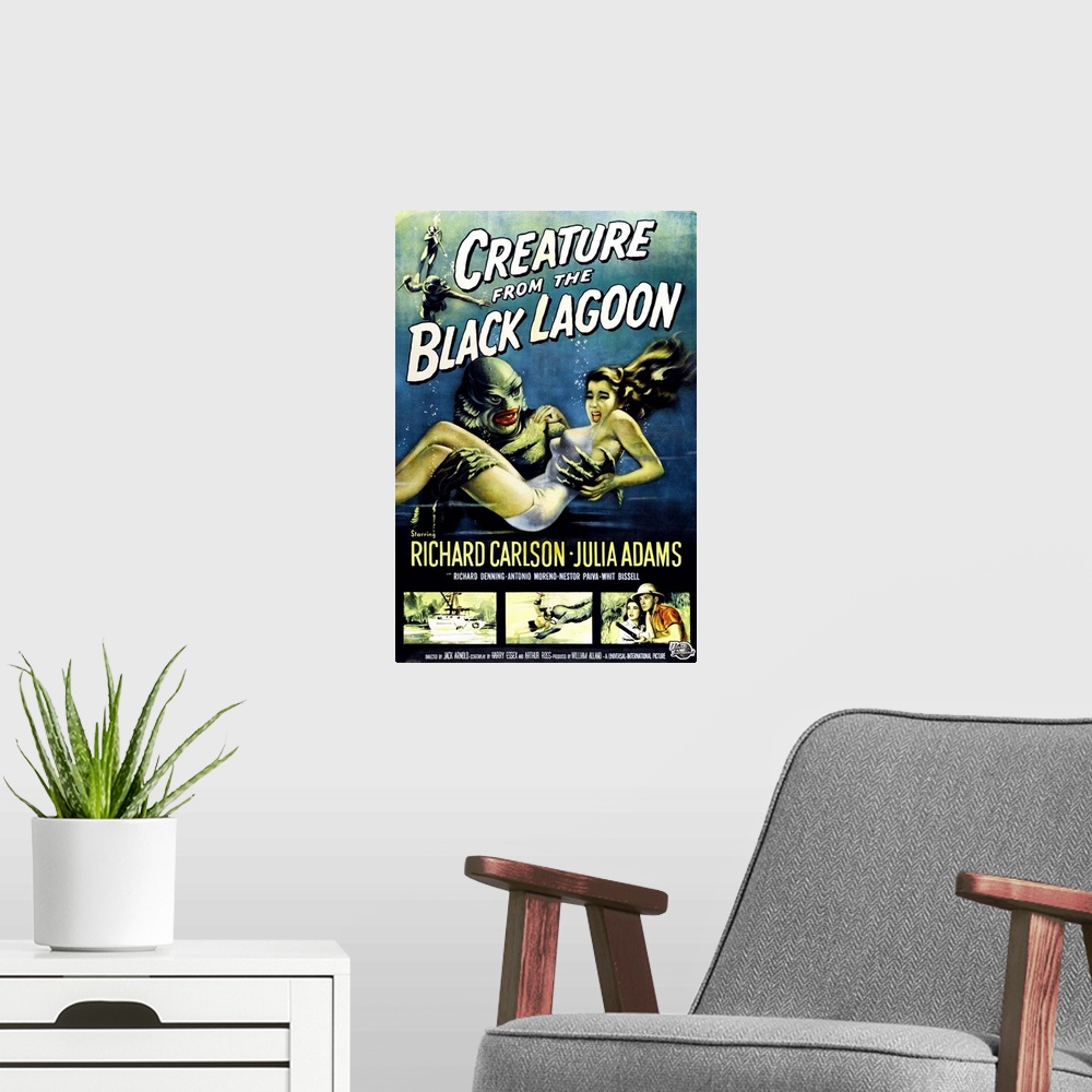 A modern room featuring Creature from the Black Lagoon - Vintage Movie Poster