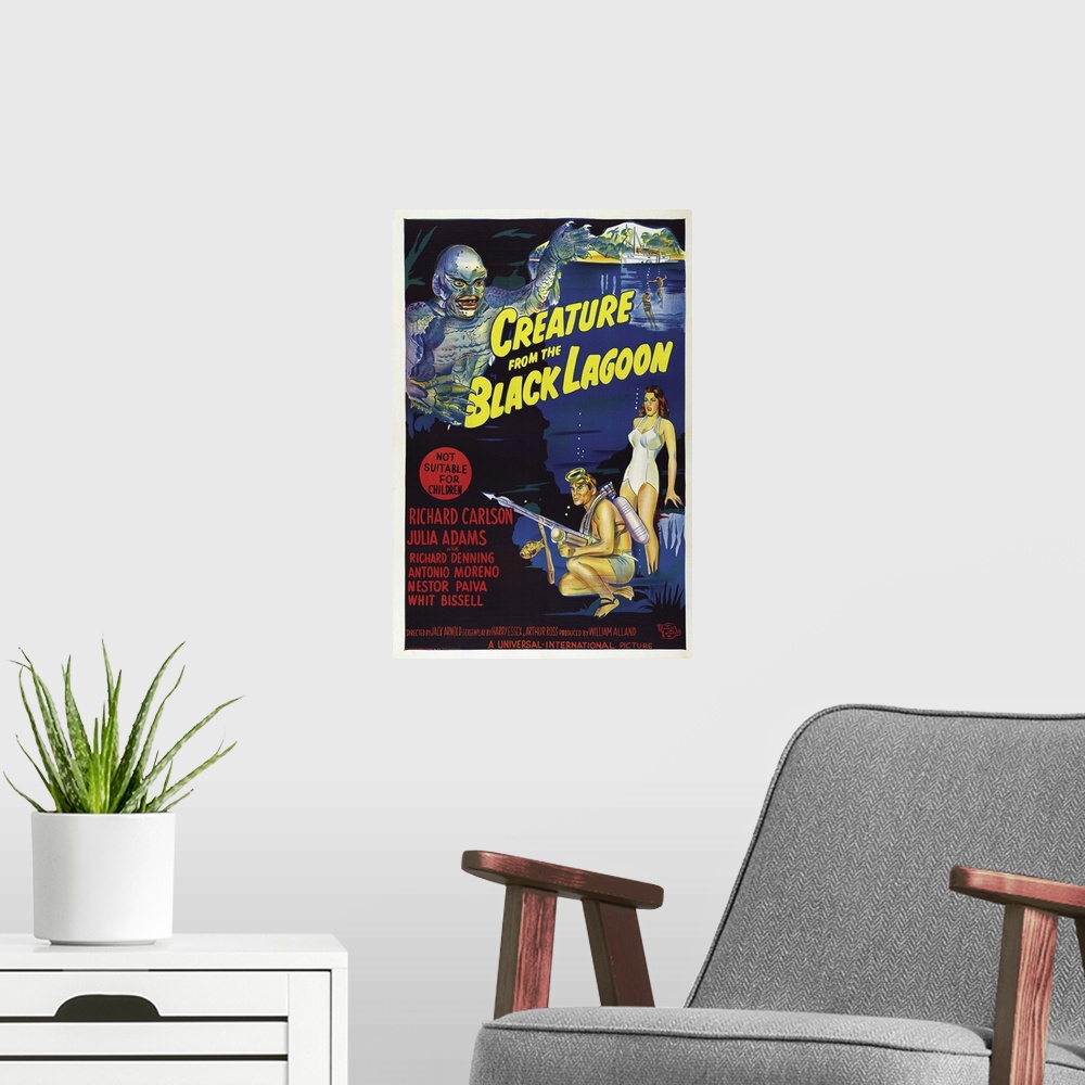 A modern room featuring Creature From The Black Lagoon - Vintage Movie Poster