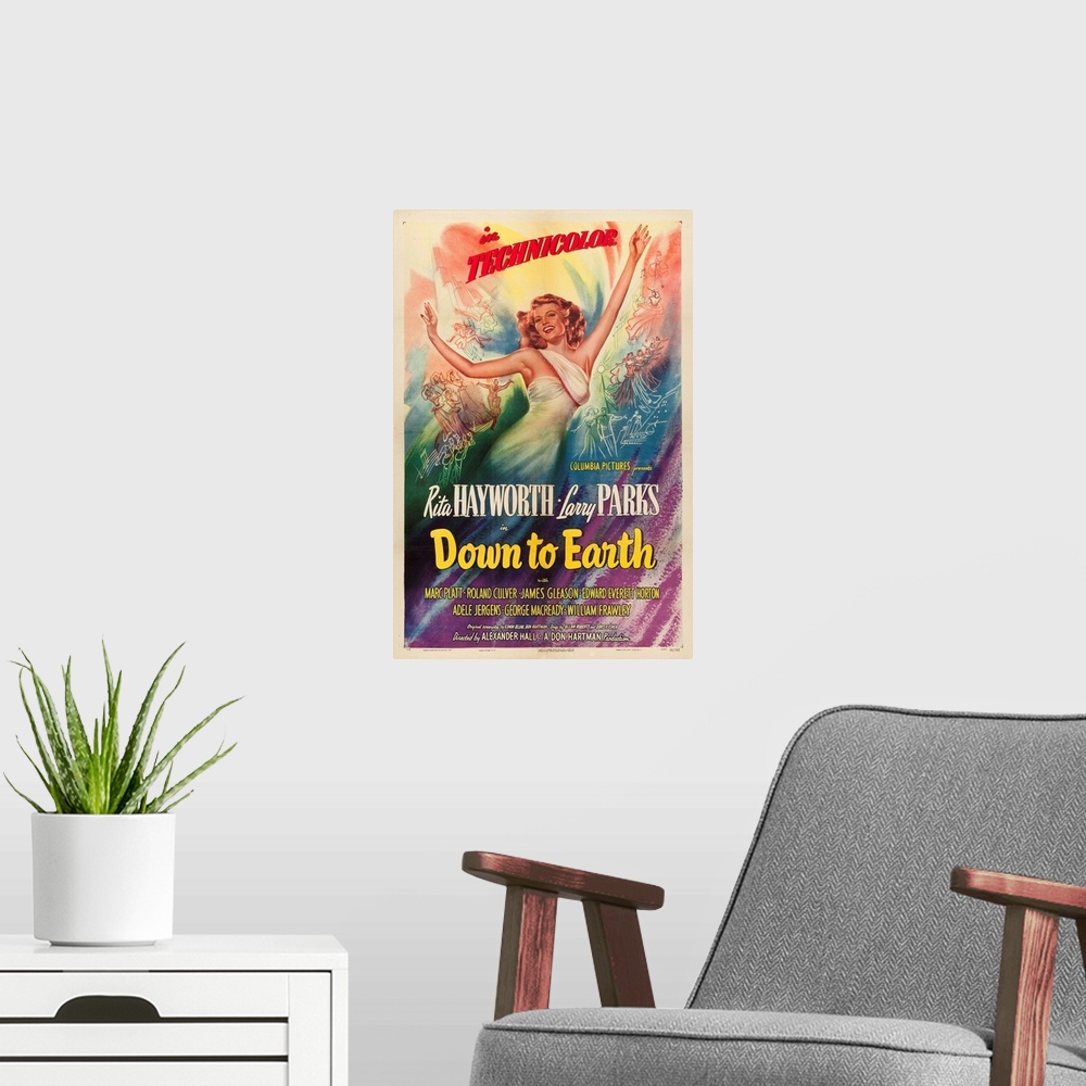 A modern room featuring Down To Earth - Vintage Movie Poster