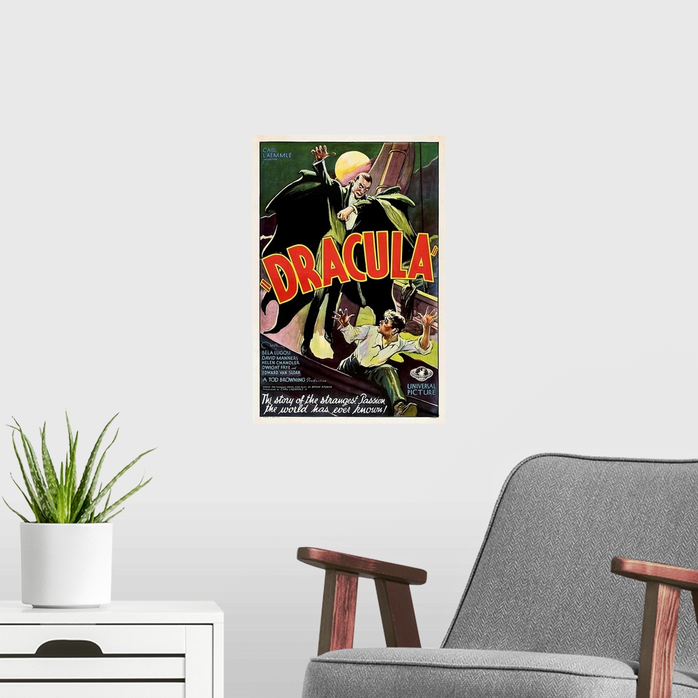 A modern room featuring Dracula, Poster Art, 1931.