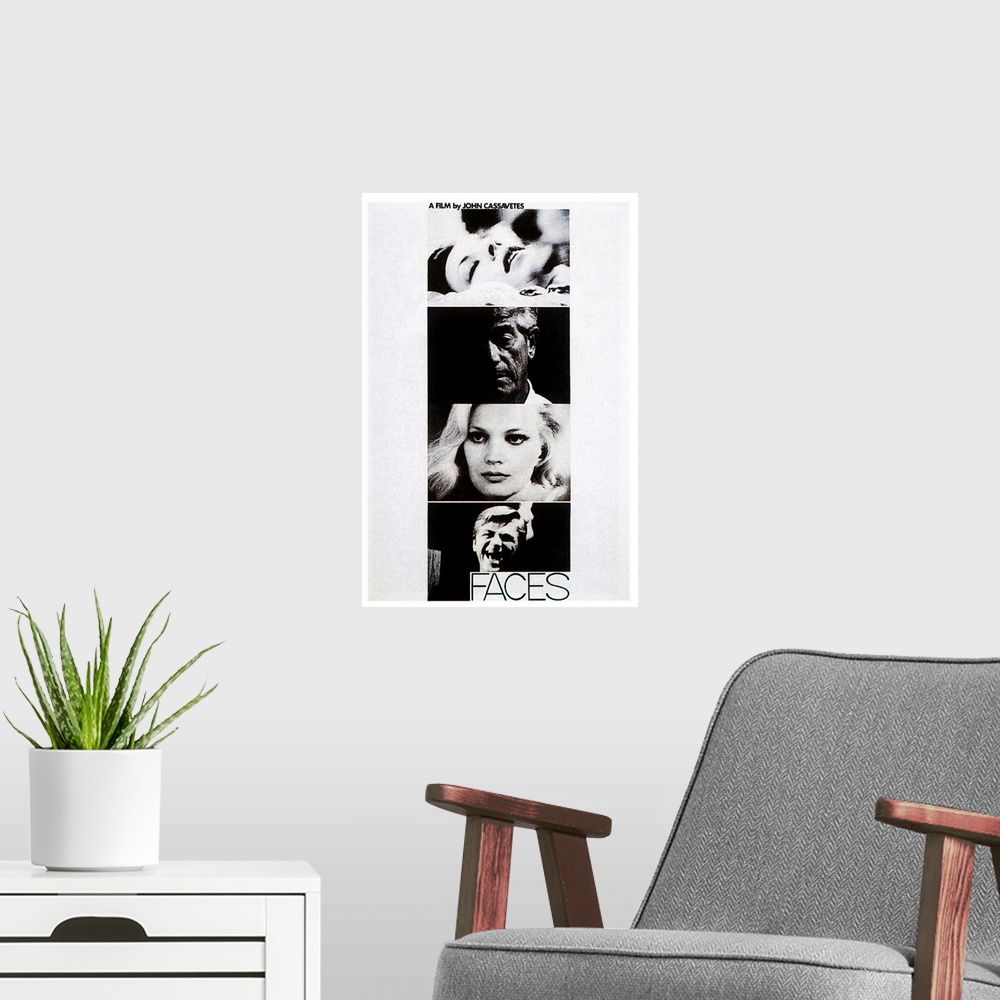 A modern room featuring Faces - Vintage Movie Poster