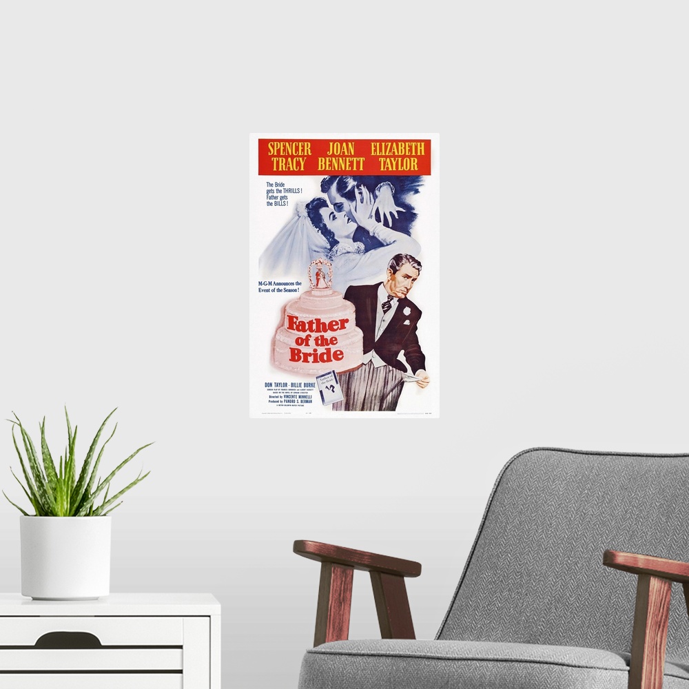 A modern room featuring Retro poster artwork for the film Father of the Bride.