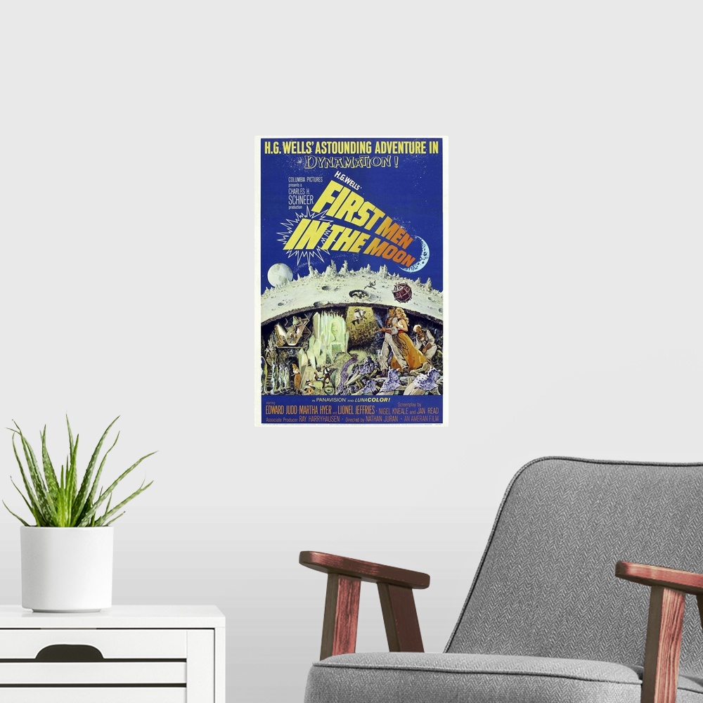 A modern room featuring First Men In The Moon - Vintage Movie Poster
