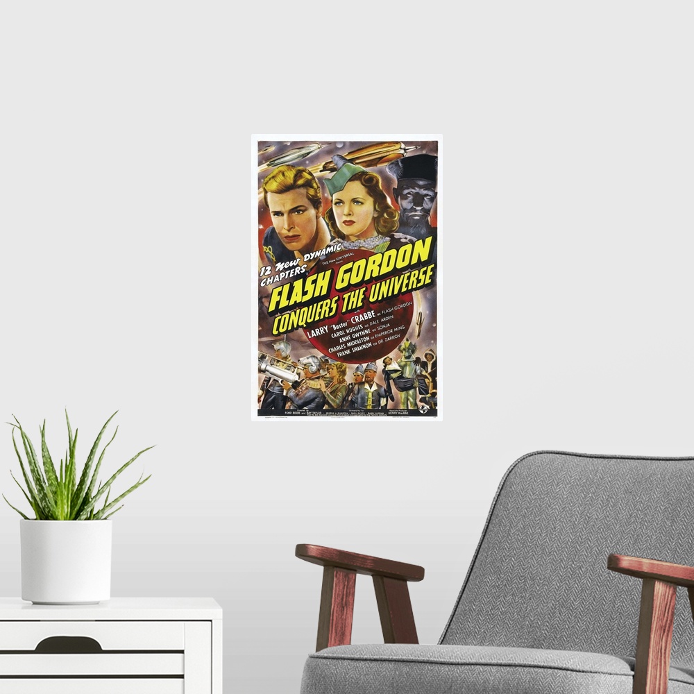 A modern room featuring Flash Gordon Conquers The Universe - Vintage Movie Poster