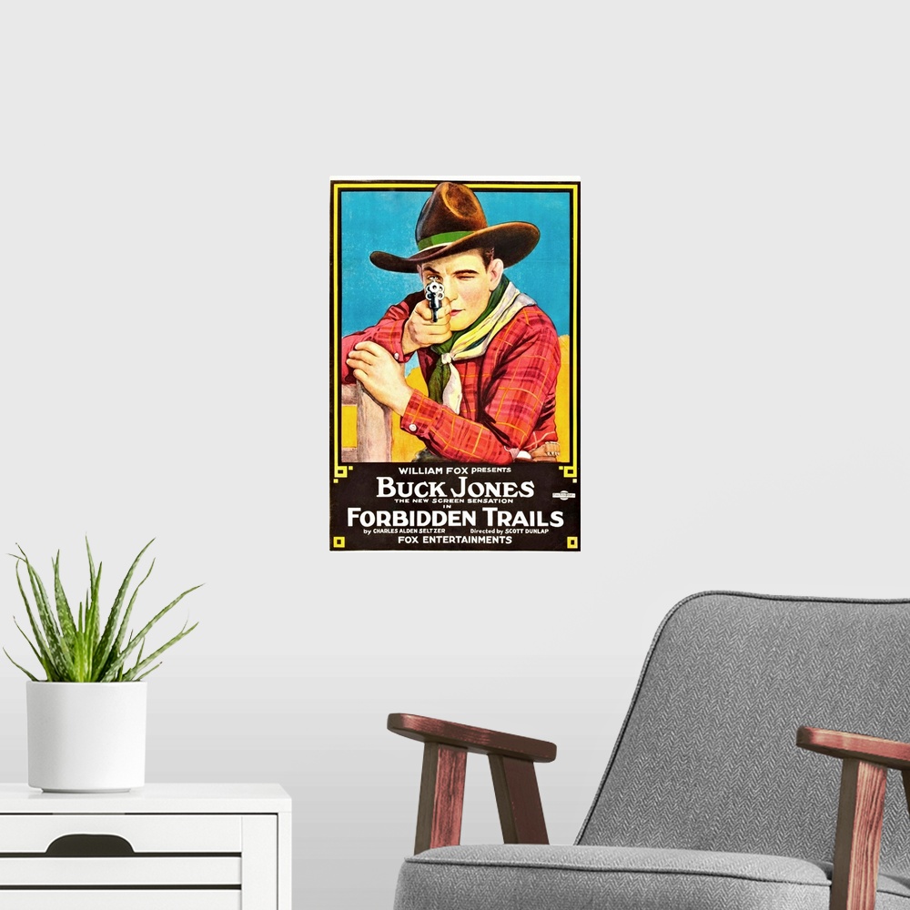 A modern room featuring Forbidden Trails - Vintage Movie Poster