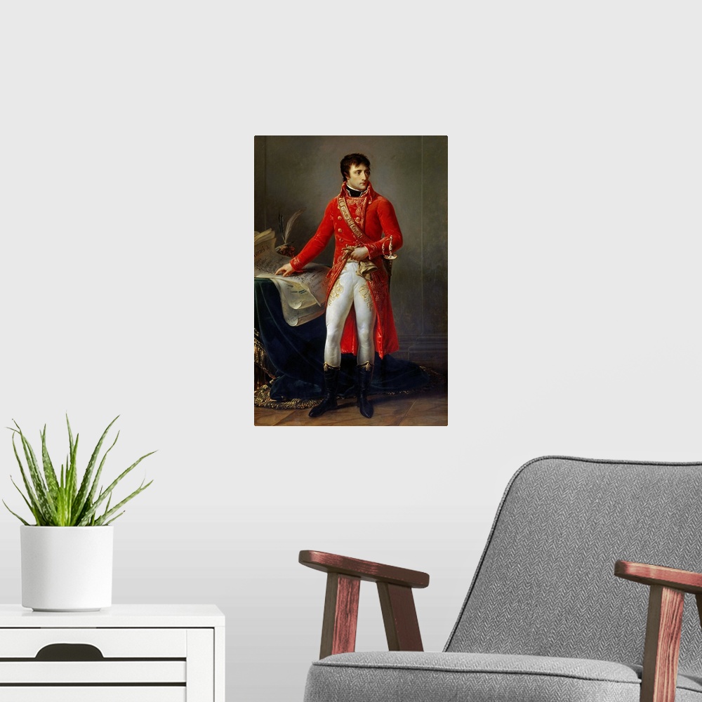 A modern room featuring Full length Portrait of Napoleon Bonaparte as First Consul, 1802, by Antoine Jean Gros, French Sc...