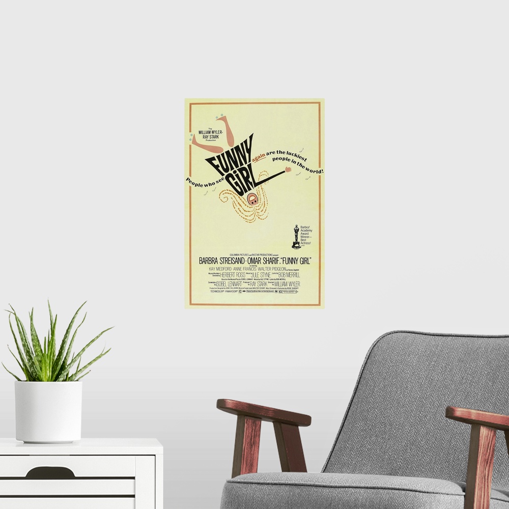 A modern room featuring Funny Girl - Vintage Movie Poster