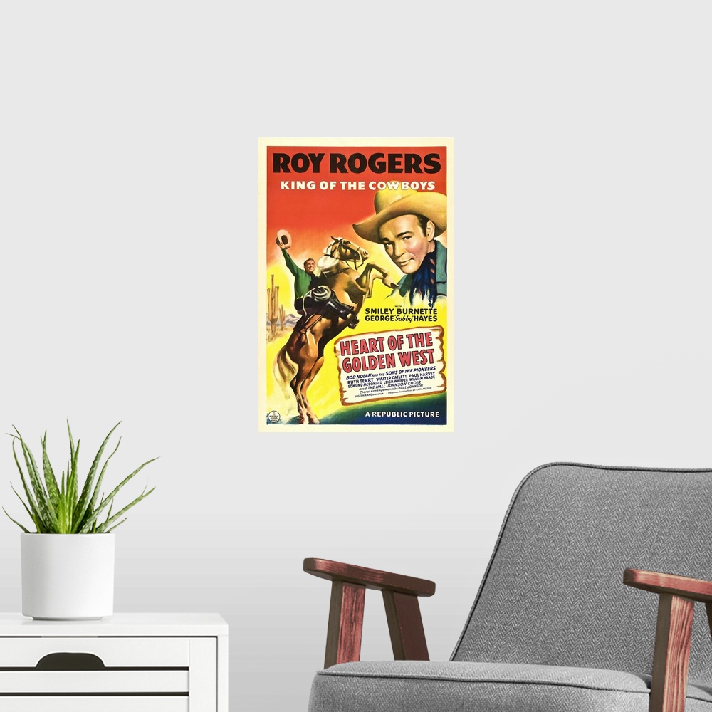 A modern room featuring Heart Of The Golden West - Vintage Movie Poster