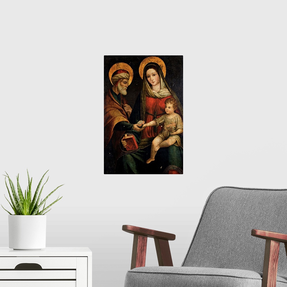A modern room featuring Emilian Artist, Holy Family, 16th Century, oil on panel, Italy, Lombardy, Milan, Brera Art Galler...