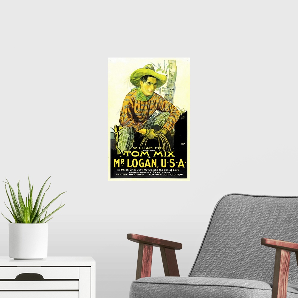 A modern room featuring Mr. Logan - Vintage Movie Poster