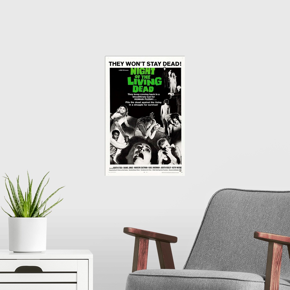 A modern room featuring Night Of The Living Dead - Vintage Movie Poster