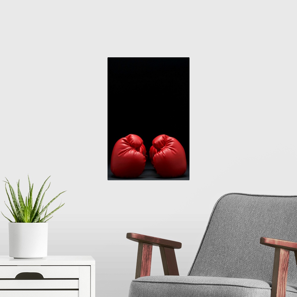 A modern room featuring Pair Of Red Boxing Gloves