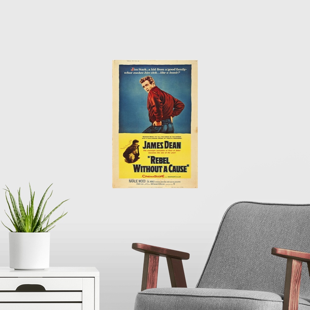 A modern room featuring Rebel Without A Cause - Vintage Movie Poster